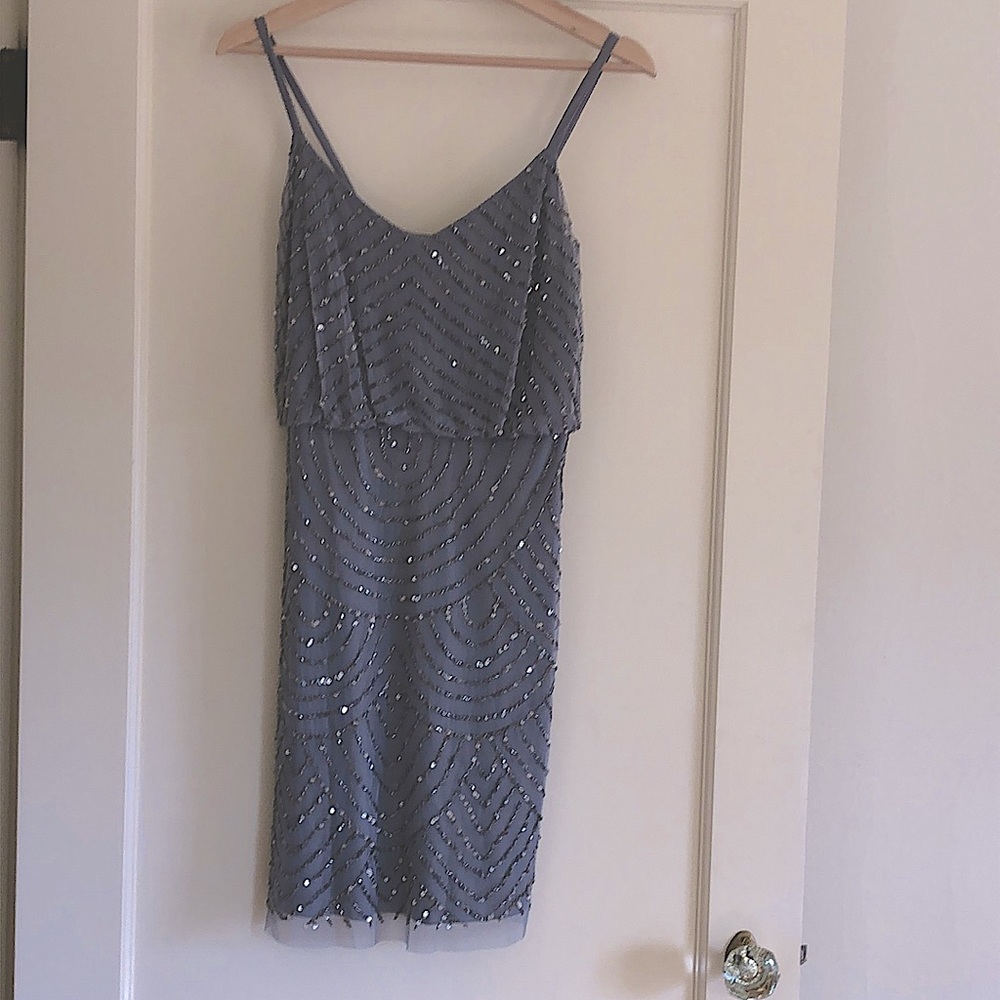 Adrianna Papell Grey Sequin Dress